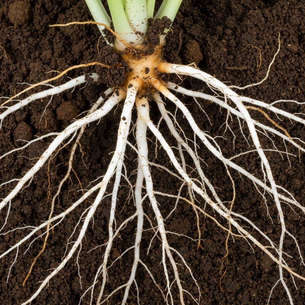 Plant roots in dark soil showing natural growth patterns