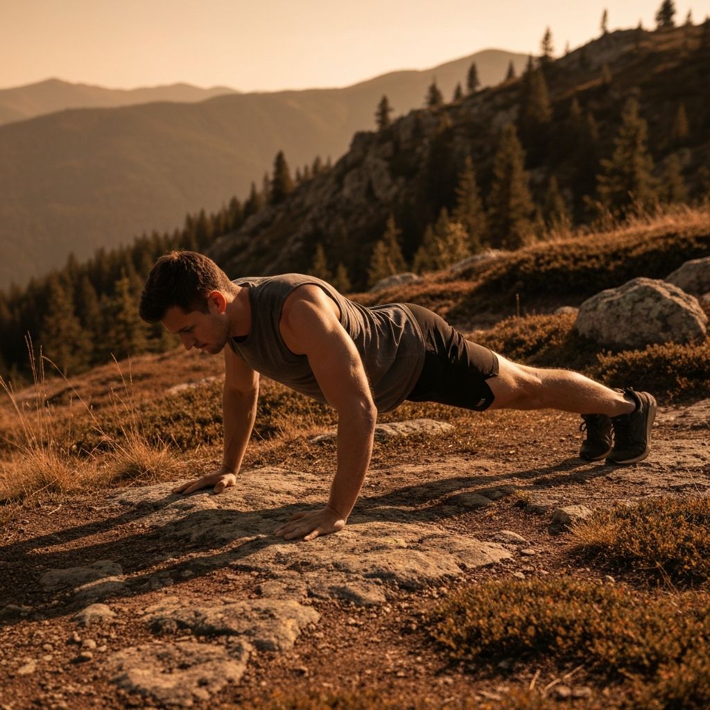 Man performing bodyweight exercises on natural terrain demonstrating strength practices